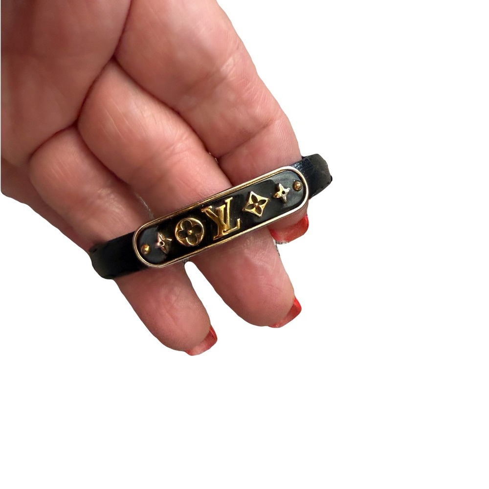 Louis Vuitton Leather Bracelet in Black and Gold